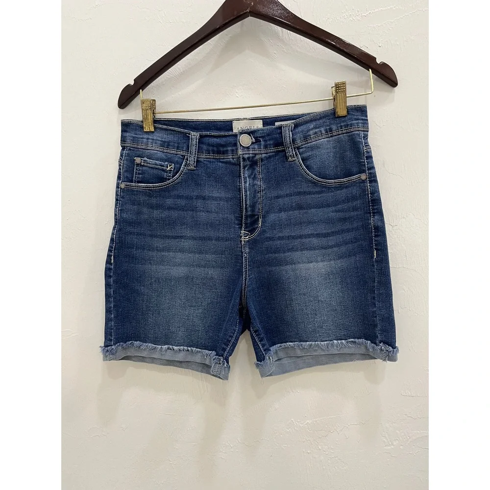 Angels Everflex Classic‎ High Rise Shorts Women 6/28 Blue Denim Good Frayed Hem